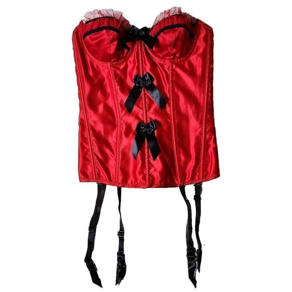 90s y2k Fredericks of hollywood red satin bow bustier corset top - Picture 1 of 4